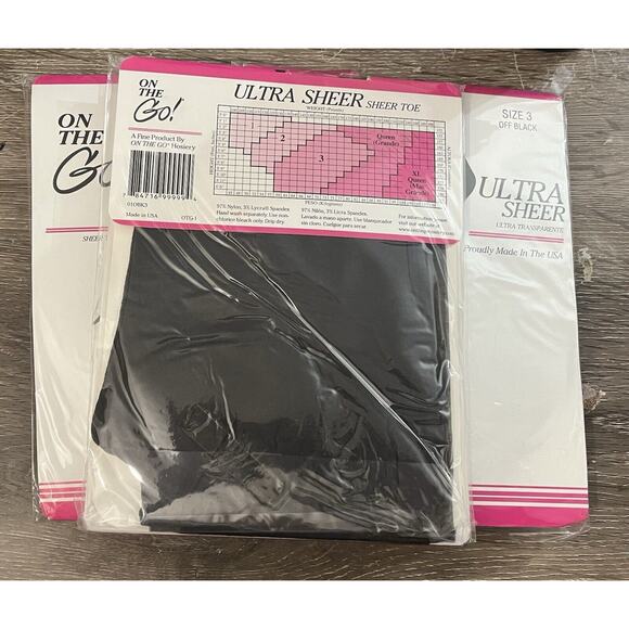 NIP On the Go Pantyhose 4 Pairs Size 3 Off Black Ultra Sheer - Picture 3 of 3